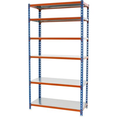 Scaffale di stoccaggio SimonRack - 6 ripiani regolabili - Blu/Arancione/Zincato - 2500x1000x400mm Scaffale di stoccaggio SimonRack - 6 ripiani regolabili - Blu/Arancione/Zincato - 2500x1000x400mm