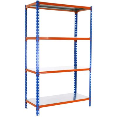 SimonRack Étagère métallique bleu/orange/galva - 4 étagères - 1500x1100x400 mm SimonRack Étagère métallique bleu/orange/galva - 4 étagères - 1500x1100x400 mm