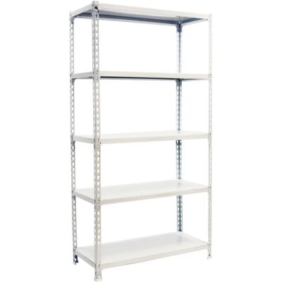 Étagères métalliques blanches SimonRack - 5 niveaux, 200 kg - Publicité Étagères métalliques blanches SimonRack - 5 niveaux, 200 kg - Publicité