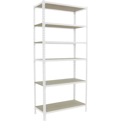 Estantería metálica Simonrack - 6 estantes, Blanco/Madera Estantería metálica Simonrack - 6 estantes, Blanco/Madera
