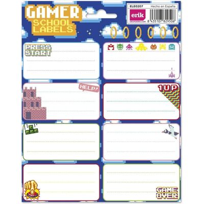 Étiquettes Scolaires Gamer Erik - Auto-adhésives, 16 pcs, 8x4cm Étiquettes Scolaires Gamer Erik - Auto-adhésives, 16 pcs, 8x4cm
