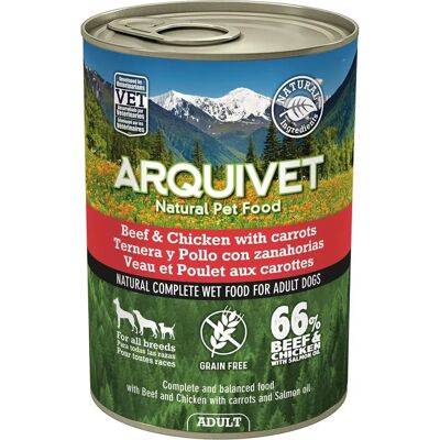 Nourriture humide pour chiens adultes - Bœuf & Poulet avec carottes & huile de saumon - 400g Nourriture humide pour chiens adultes - Bœuf & Poulet avec carottes & huile de saumon - 400g