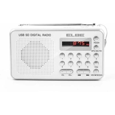 Rádio ELBE RF-49-USB - Portátil Digital AM/FM, Branca Rádio ELBE RF-49-USB - Portátil Digital AM/FM, Branca