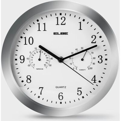 Horloge Murale Analogique Argentée - 25 cm avec Thermomètre et Hygromètre - Publicité Horloge Murale Analogique Argentée - 25 cm avec Thermomètre et Hygromètre - Publicité