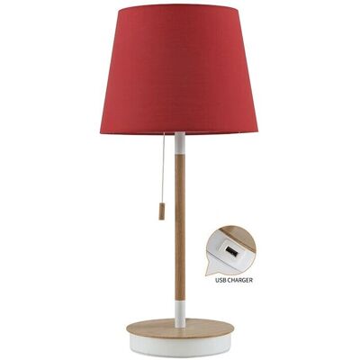 Electrobilsa Modelo - Lámpara de mesa de madera roja con USB Electrobilsa Modelo - Lámpara de mesa de madera roja con USB