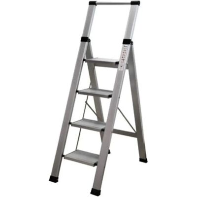 Homelux - Escalera de aluminio con 4 peldaños anchos - Escalera plegable Homelux - Escalera de aluminio con 4 peldaños anchos - Escalera plegable