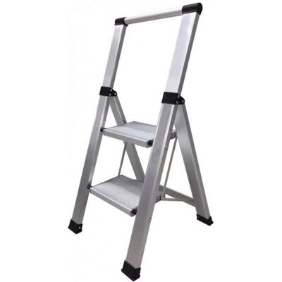 Homelux - Escalera de aluminio con 2 peldaños, plegable, ancha Homelux - Escalera de aluminio con 2 peldaños, plegable, ancha
