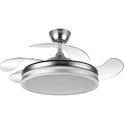 FABRILAMP - Ventilateur de Plafond Nickel avec Éclairage LED et Ailes Rétractables - Ventilateur de plafond FABRILAMP - Ventilateur de Plafond Nickel avec Éclairage LED et Ailes Rétractables - Ventilateur de plafond