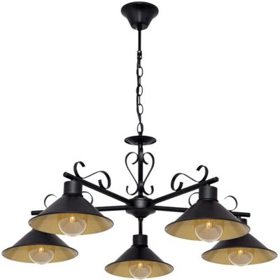 Lampadario Azalea - 5 E27 - Nero - Metallo - Stile rustico Lampadario Azalea - 5 E27 - Nero - Metallo - Stile rustico