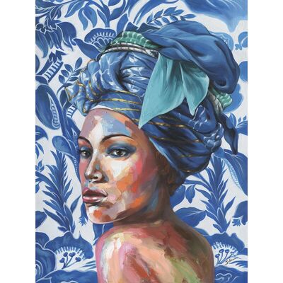 Cuadro Étnico Azul con Mujer Turbante - Lienzo 100x70cm Cuadro Étnico Azul con Mujer Turbante - Lienzo 100x70cm
