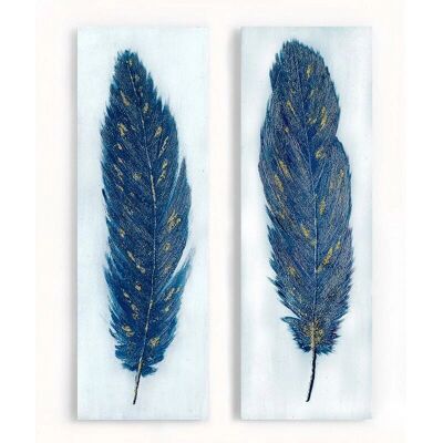 HISPANOHOGAR Penas Lienzo Azul Relieve Pintado a Mano - Arte de Pared HISPANOHOGAR Penas Lienzo Azul Relieve Pintado a Mano - Arte de Pared