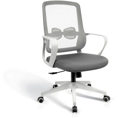 Silla de oficina Hispanohogar Leah gris y blanca - Ergonomica regulable malla y tela - 97-107cm Silla de oficina Hispanohogar Leah gris y blanca - Ergonomica regulable malla y tela - 97-107cm