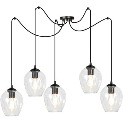 Wonderlamp Suspension Moderne avec 5 Abat-jours en Verre Transparent - Lampe Suspendue - Publicité Wonderlamp Suspension Moderne avec 5 Abat-jours en Verre Transparent - Lampe Suspendue - Publicité