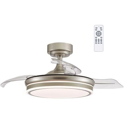 Cristalrecord - Ventilador LED Níquel con Aspas Plegables - Pequeño Cuarto Cristalrecord - Ventilador LED Níquel con Aspas Plegables - Pequeño Cuarto