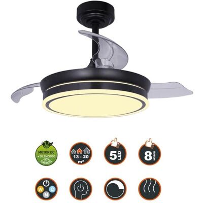 Cristal Record Ventilador de Techo Mini Plegable LED Negro - Pequeña Habitación Cristal Record Ventilador de Techo Mini Plegable LED Negro - Pequeña Habitación