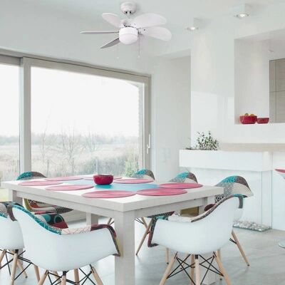 Cristal Record Lighting - Ventilador de Techo Tabit 6 Aspas - Pequeña Habitación Blanco Cristal Record Lighting - Ventilador de Techo Tabit 6 Aspas - Pequeña Habitación Blanco