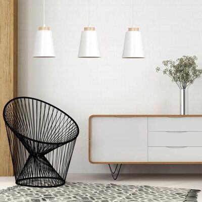 Wonderlamp Suspension Nordique - Métal Blanc & Bois - 14x100x14cm - Publicité Wonderlamp Suspension Nordique - Métal Blanc & Bois - 14x100x14cm - Publicité