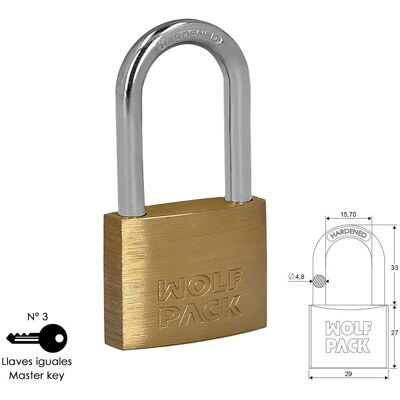 Wolfpack WOLFPACK Cadenas - 30mm Arco Longo en Latón - Système de Verrouillage - Publicité Wolfpack WOLFPACK Cadenas - 30mm Arco Longo en Latón - Système de Verrouillage - Publicité