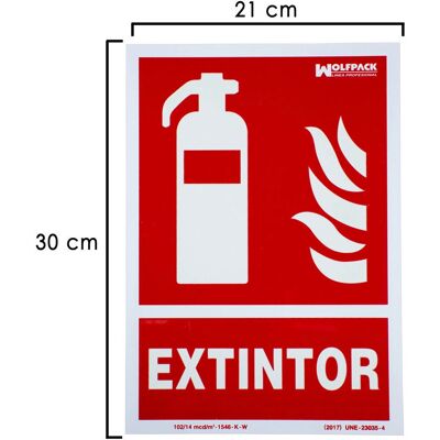 Placa de extintor WOLFPACK - 30x21 cm fluorescente em plástico Placa de extintor WOLFPACK - 30x21 cm fluorescente em plástico