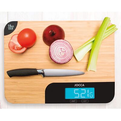 Balance de Cuisine Numérique et Planche en Bambou - 15kg Max - Publicité Balance de Cuisine Numérique et Planche en Bambou - 15kg Max - Publicité