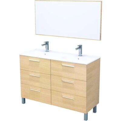 Ondee Mueble de baño Pallas - Ancho 120cm - Melamina Roble Claro - Diseño europeo moderno Ondee Mueble de baño Pallas - Ancho 120cm - Melamina Roble Claro - Diseño europeo moderno