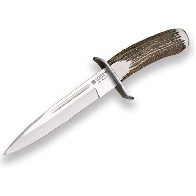 Couteau de chasse JOKER CC32 - Manche en bois de cerf, lame de 18cm - Étui en cuir - Publicité Couteau de chasse JOKER CC32 - Manche en bois de cerf, lame de 18cm - Étui en cuir - Publicité