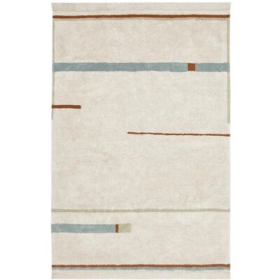 Lorena Canals Tapis Beige avec Lignes Bleues et Vertes - 140x200cm Lorena Canals Tapis Beige avec Lignes Bleues et Vertes - 140x200cm