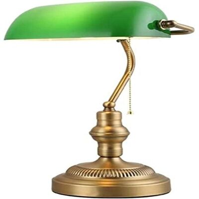 Vintage bankermodell bordslampa BarcelonaLED - Grön glas, Messingbas Vintage bankermodell bordslampa BarcelonaLED - Grön glas, Messingbas