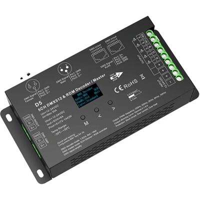 Decodificador LED Barcelona DMX512 - Control OLED de 5 Canales Decodificador LED Barcelona DMX512 - Control OLED de 5 Canales