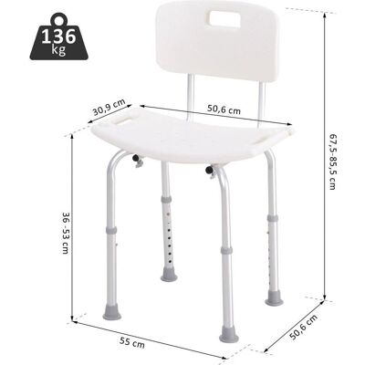Silla de Ducha Ajustable Homcom - Aluminio Ligero, Segura & Estable - 136kg Silla de Ducha Ajustable Homcom - Aluminio Ligero, Segura & Estable - 136kg