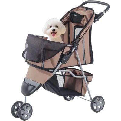 Cochecito para mascotas PawHut - Plegable, Malla, Almacenaje - 75x45x97 cm - Marrón Cochecito para mascotas PawHut - Plegable, Malla, Almacenaje - 75x45x97 cm - Marrón
