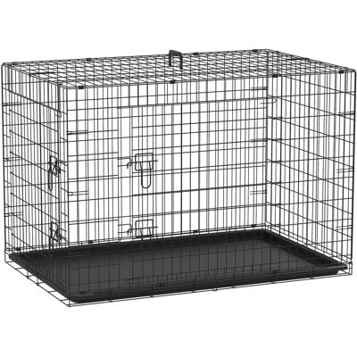 Transportín de Perro PawHut - Acero, Plegable, 2 Puertas, Negro Transportín de Perro PawHut - Acero, Plegable, 2 Puertas, Negro