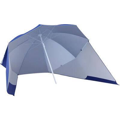 Outsunny Blauwe 2-in-1 Strandparasol met Zijpanelen - UV50 Bescherming Outsunny Blauwe 2-in-1 Strandparasol met Zijpanelen - UV50 Bescherming