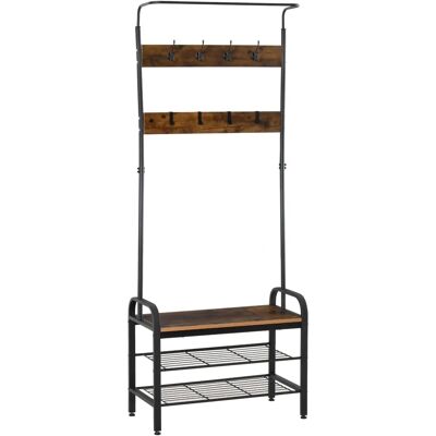 Homcom Perchero Metálico con Zapatero - 3 Estantes, 8 Ganchos - Estilo Industrial Homcom Perchero Metálico con Zapatero - 3 Estantes, 8 Ganchos - Estilo Industrial