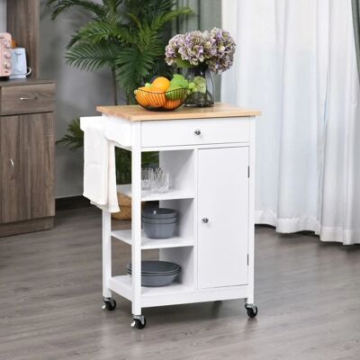 Homcom Carro de Cocina - Blanco con Almacenaje y Ruedas Homcom Carro de Cocina - Blanco con Almacenaje y Ruedas