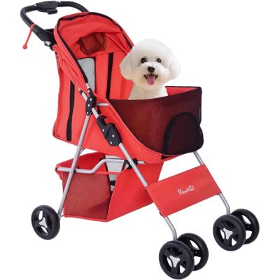 PawHut Carrito Plegable para Mascotas con Toldo y Almacenaje - Cochecito para Perros Pequeños PawHut Carrito Plegable para Mascotas con Toldo y Almacenaje - Cochecito para Perros Pequeños
