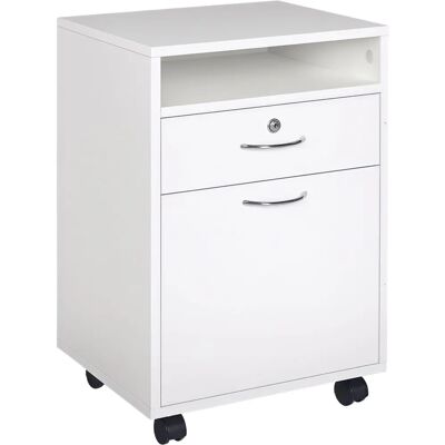 Homcom Armoire à Roulettes Blanche - Rangement 3 Compartiments - Publicité Homcom Armoire à Roulettes Blanche - Rangement 3 Compartiments - Publicité