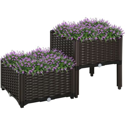 Conjunto de 2 floreiras quadradas Outsunny - Orifícios de Drenagem, Plástico Leve Conjunto de 2 floreiras quadradas Outsunny - Orifícios de Drenagem, Plástico Leve