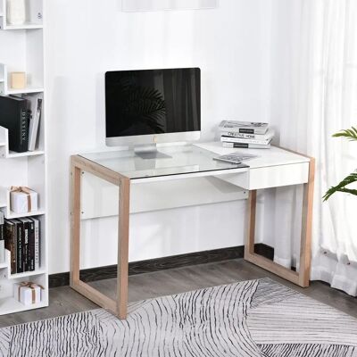 Homcom Escritorio Moderno de Vidrio con Cajón - Mueble de Oficina o Hogar Homcom Escritorio Moderno de Vidrio con Cajón - Mueble de Oficina o Hogar