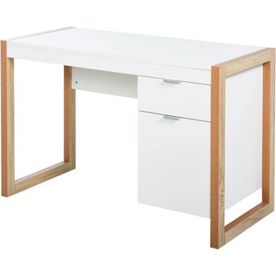 Escritorio Homcom Blanco Rectangular para Ordenador con Cajón y Armario - Mesa de Oficina y Estudio Escritorio Homcom Blanco Rectangular para Ordenador con Cajón y Armario - Mesa de Oficina y Estudio