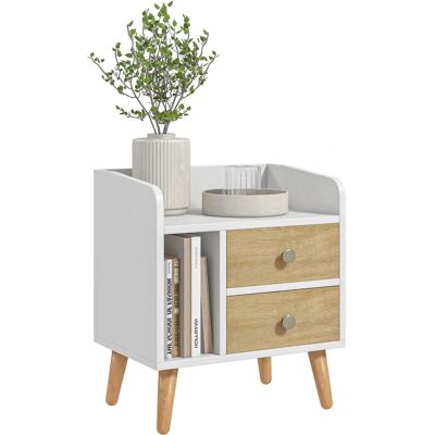 Mesita de Noche Homcom Compacta Multifuncional con 2 Cajones y Estante Abierto Diseño Nórdico 43x30x49cm Mesita de Noche Homcom Compacta Multifuncional con 2 Cajones y Estante Abierto Diseño Nórdico 43x30x49cm