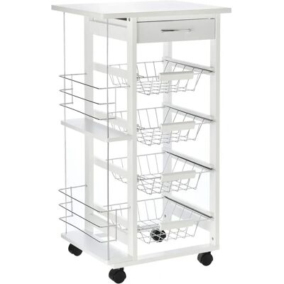 Homcom Carrito de Cocina Blanco con 5 Niveles, Cajón, Cestas de Metal - Carrito de Cocina Homcom Carrito de Cocina Blanco con 5 Niveles, Cajón, Cestas de Metal - Carrito de Cocina