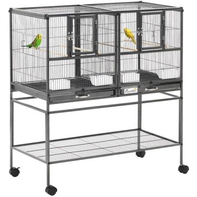 PawHut Vogelkast met Wielen - Dubbele Vogelkooi voor Kleine Vogels PawHut Vogelkast met Wielen - Dubbele Vogelkooi voor Kleine Vogels