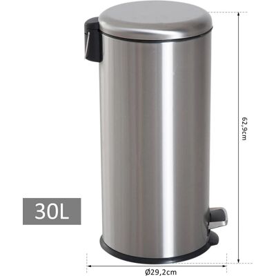 Homcom Cubo de Basura de Acero Inoxidable con Pedal - 30L - Cubo Interior Extraíble - Cierre Automático Silencioso - Plateado Homcom Cubo de Basura de Acero Inoxidable con Pedal - 30L - Cubo Interior Extraíble - Cierre Automático Silencioso - Plateado
