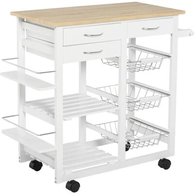 Carrito de Cocina Homcom - Almacenamiento Múltiple, Pino y MDF, Blanco Carrito de Cocina Homcom - Almacenamiento Múltiple, Pino y MDF, Blanco