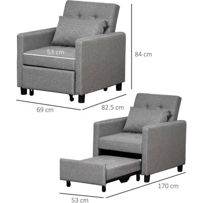 Homcom Madeira de Eucalipto Cinza Sofá-Cama - Convertível, Reclinável, Fácil de Montar Homcom Madeira de Eucalipto Cinza Sofá-Cama - Convertível, Reclinável, Fácil de Montar