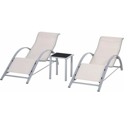 Conjunto de Muebles de Jardín Outsunny - 2 Tumbonas y Mesita - Beige Conjunto de Muebles de Jardín Outsunny - 2 Tumbonas y Mesita - Beige
