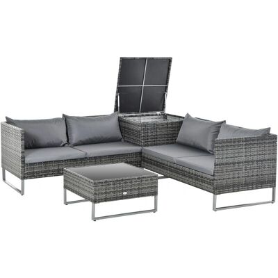 Conjunto de Muebles de Jardín Outsunny - 2 Sofás, 2 Mesas, Arcón de Almacenamiento Conjunto de Muebles de Jardín Outsunny - 2 Sofás, 2 Mesas, Arcón de Almacenamiento