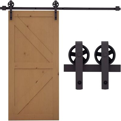 Homcom 6FT/183cm Kit de Herrajes para Puerta Corredera Rústica Homcom 6FT/183cm Kit de Herrajes para Puerta Corredera Rústica