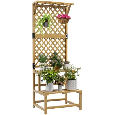 Soporte para Plantas de Madera Outsunny - 2 Niveles con Enrejado Soporte para Plantas de Madera Outsunny - 2 Niveles con Enrejado